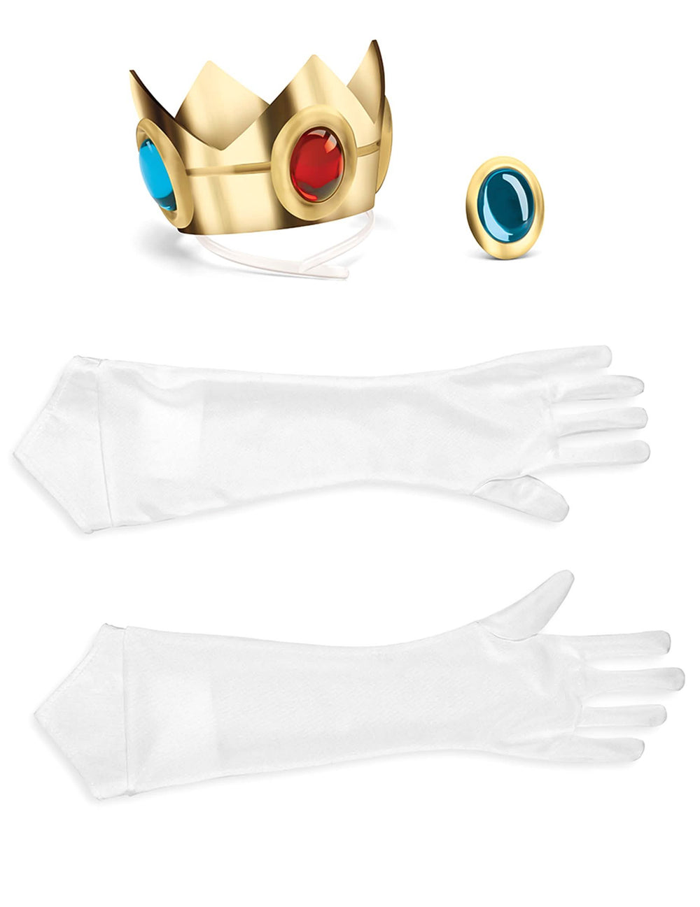 Detalle de la corona, el broche y los guantes del Set accesorios Princesa Peach