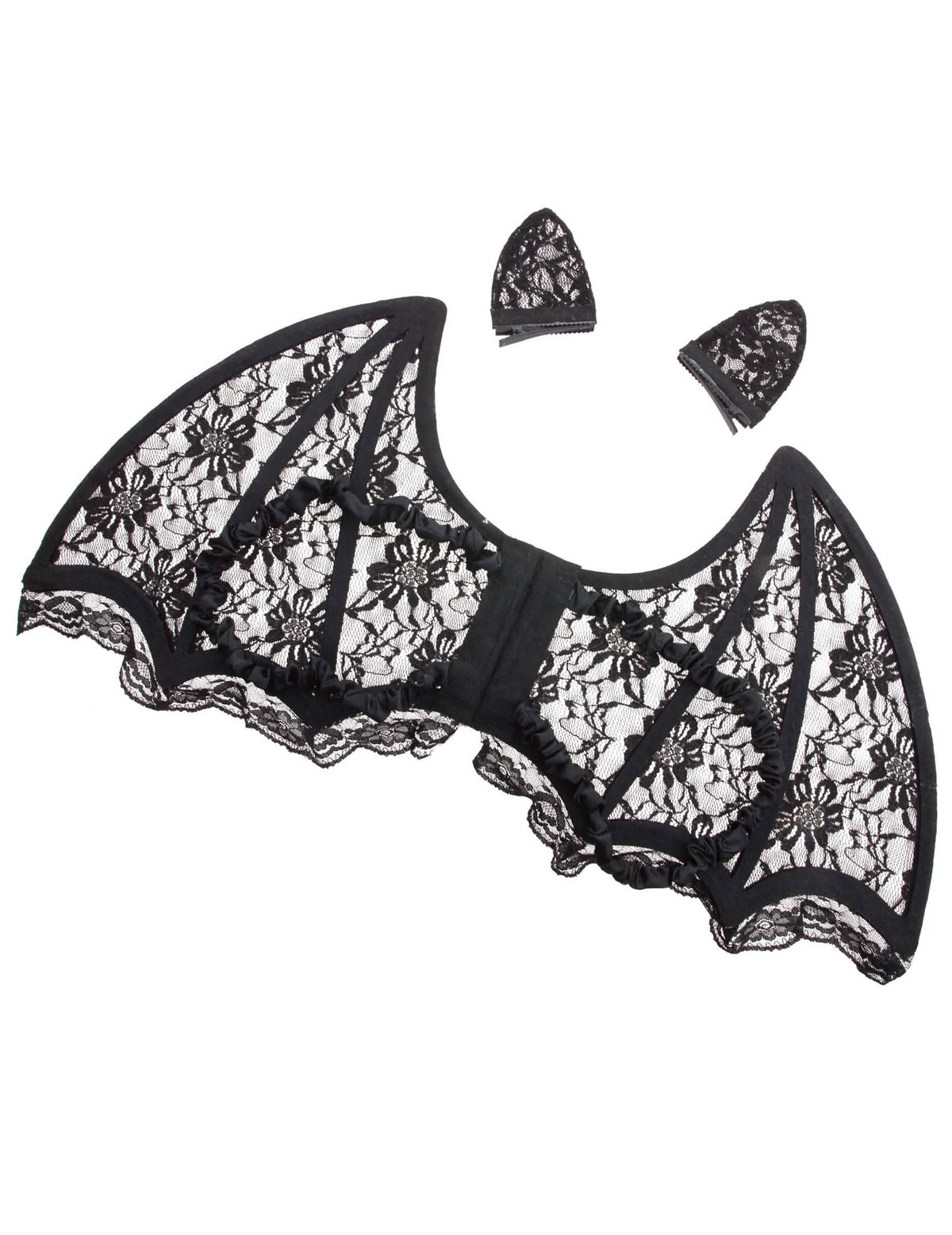 Détail de la dentelle du set ailes et oreilles de chauve-souris