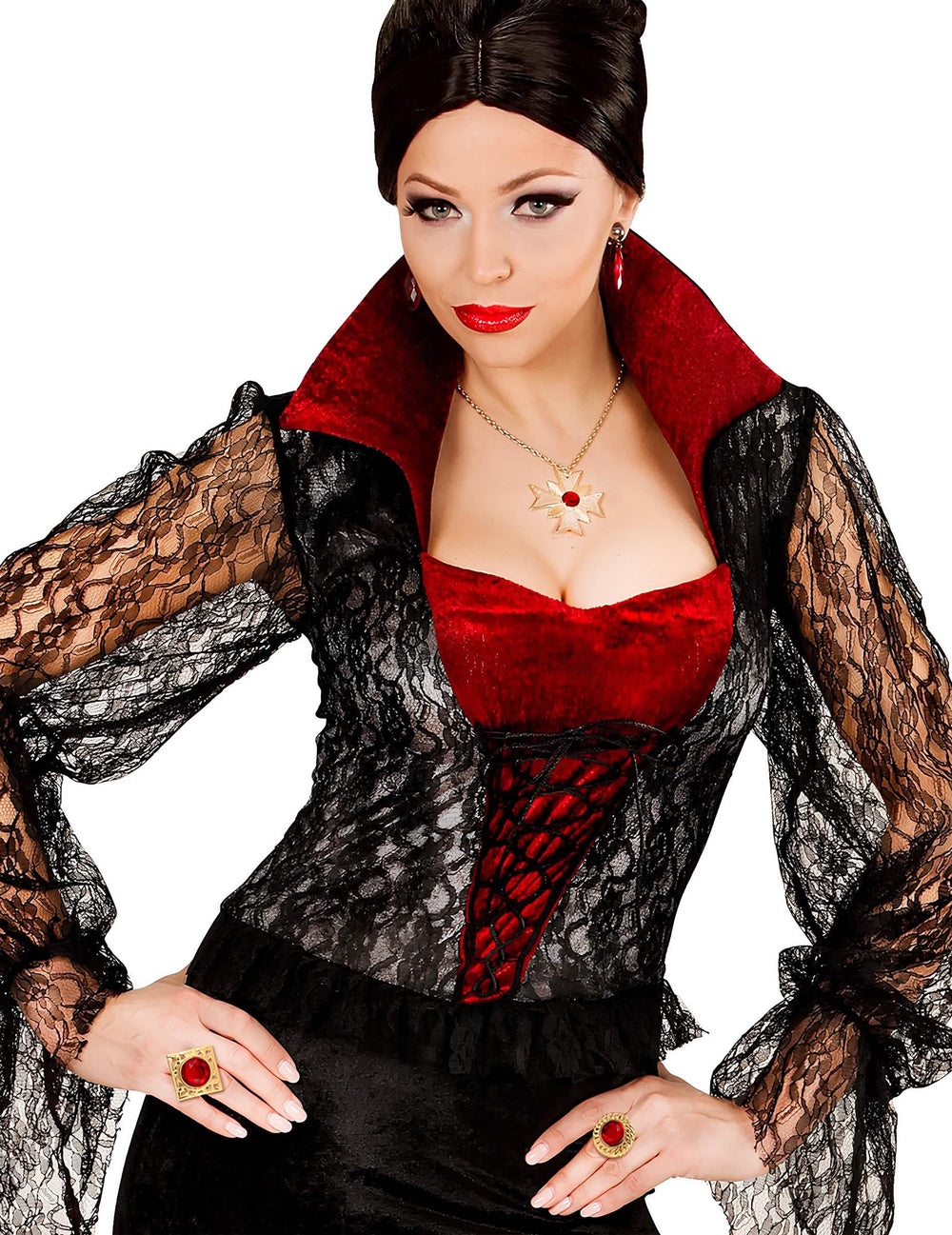 Vista cercana del set de joyas de vampiro para adulto