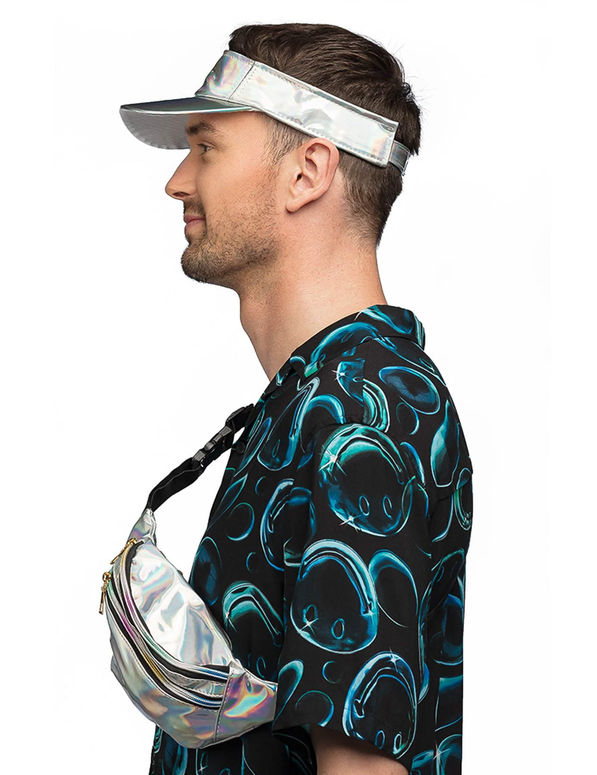 Vue de profil du set d'accessoires festival holographiques