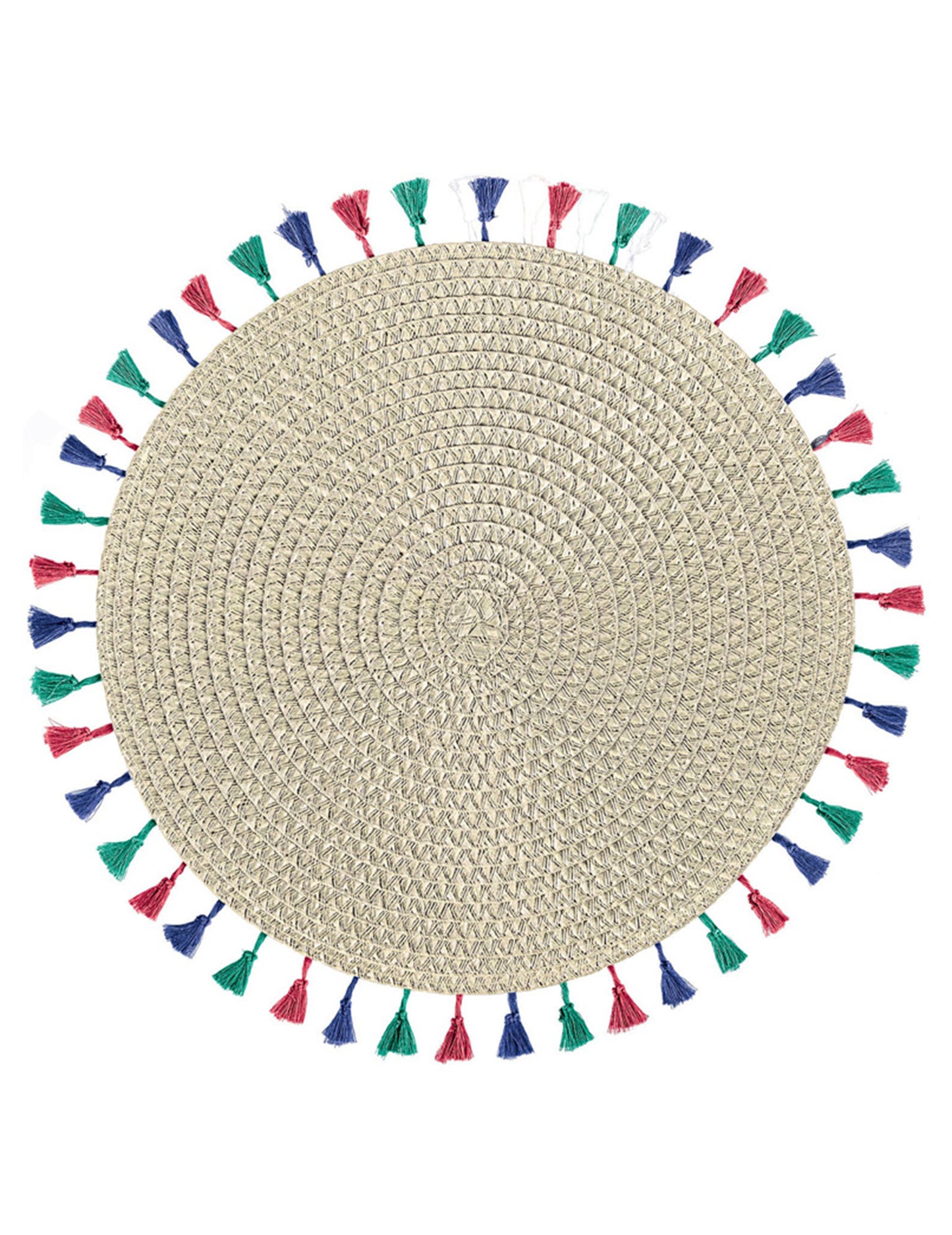 Set de table boho vibes beige rond avec pompons multicolores