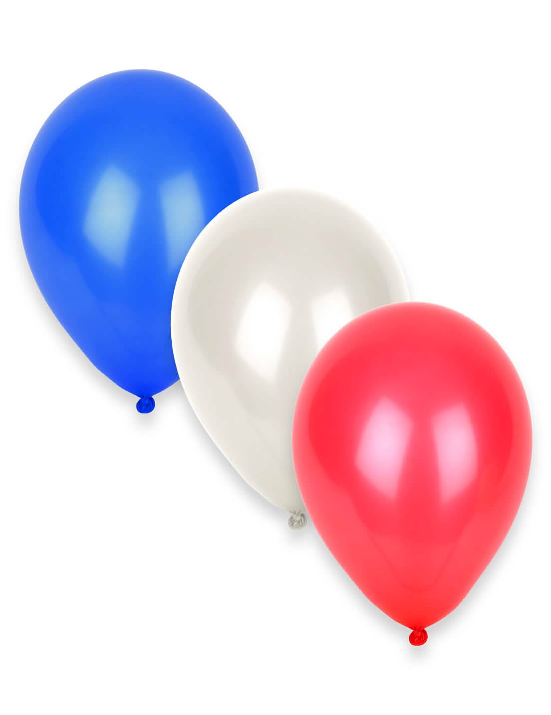 Detalle de los globos azul blanco rojo del set decoración sala aficionados francia