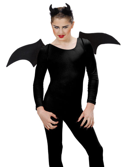 Set de démon Halloween pour femme noir avec ailes et cornes