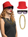 Set Hip hop 90's pour adulte avec bob rouge lunettes noires et chaîne dorée