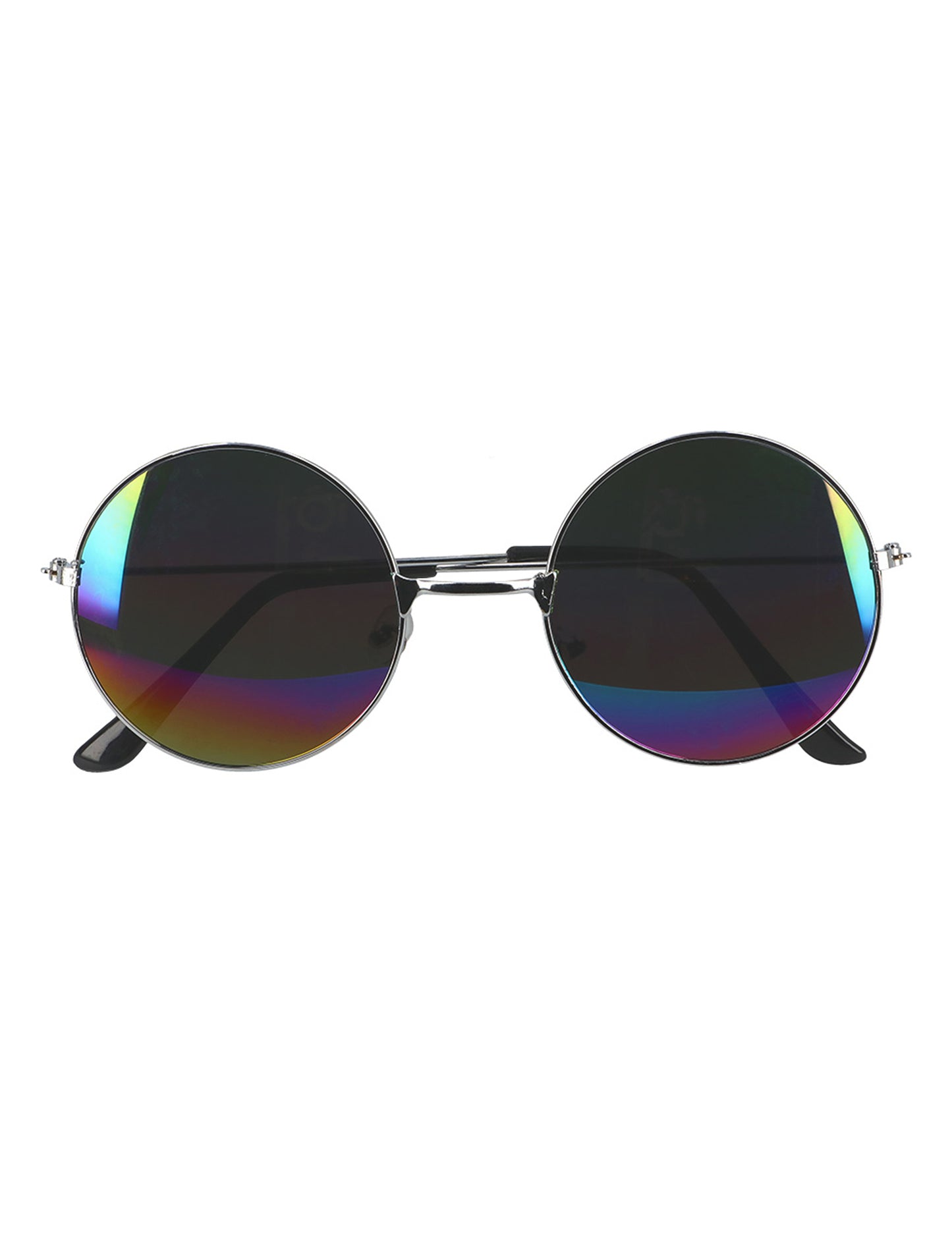Vue de face des verres multicolores des lunettes hippie pour adulte