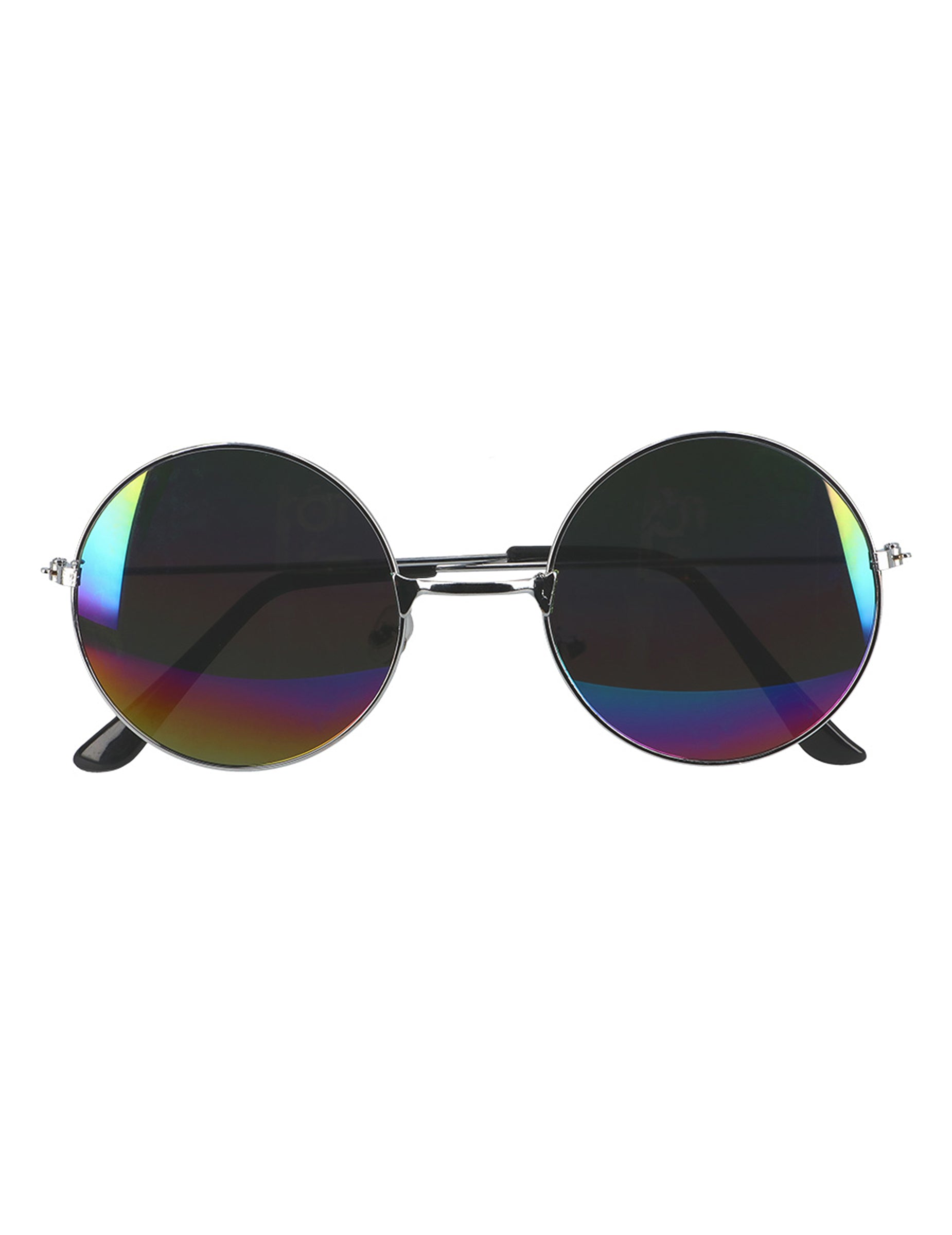 Vue de face des verres multicolores des lunettes hippie pour adulte