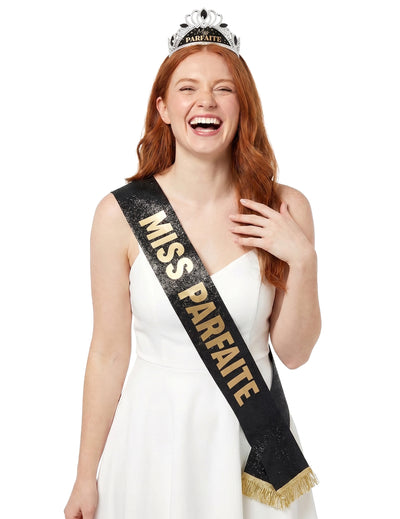 Conjunto de bufanda y diadema Miss Perfecta para mujer negro y dorado