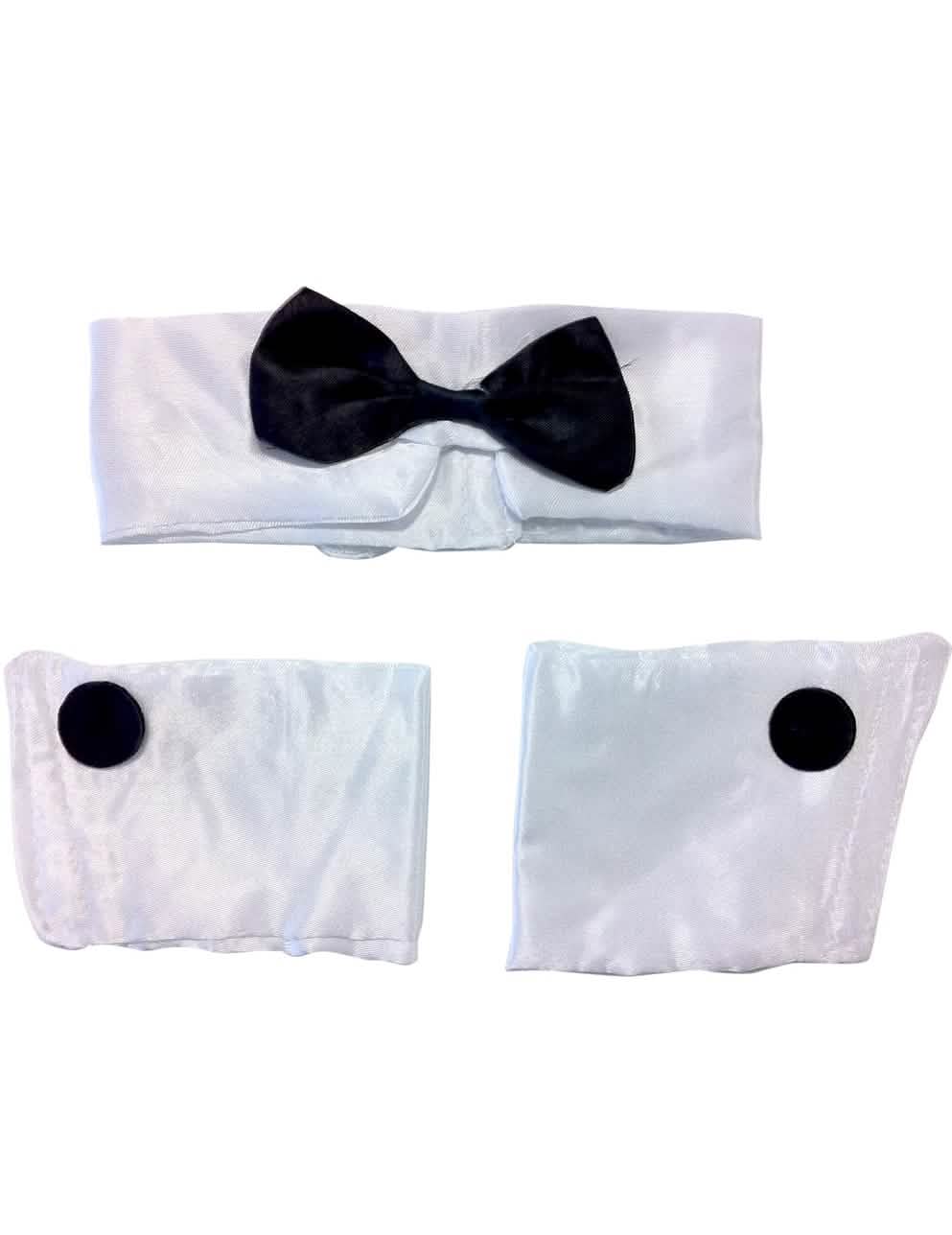 Set strip-teaser para hombre blanco y negro con pajarita y puños