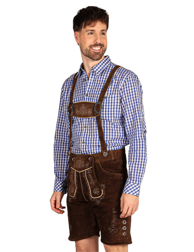 Pantalón corto bávaro tradicional marrón oscuro premium para hombre