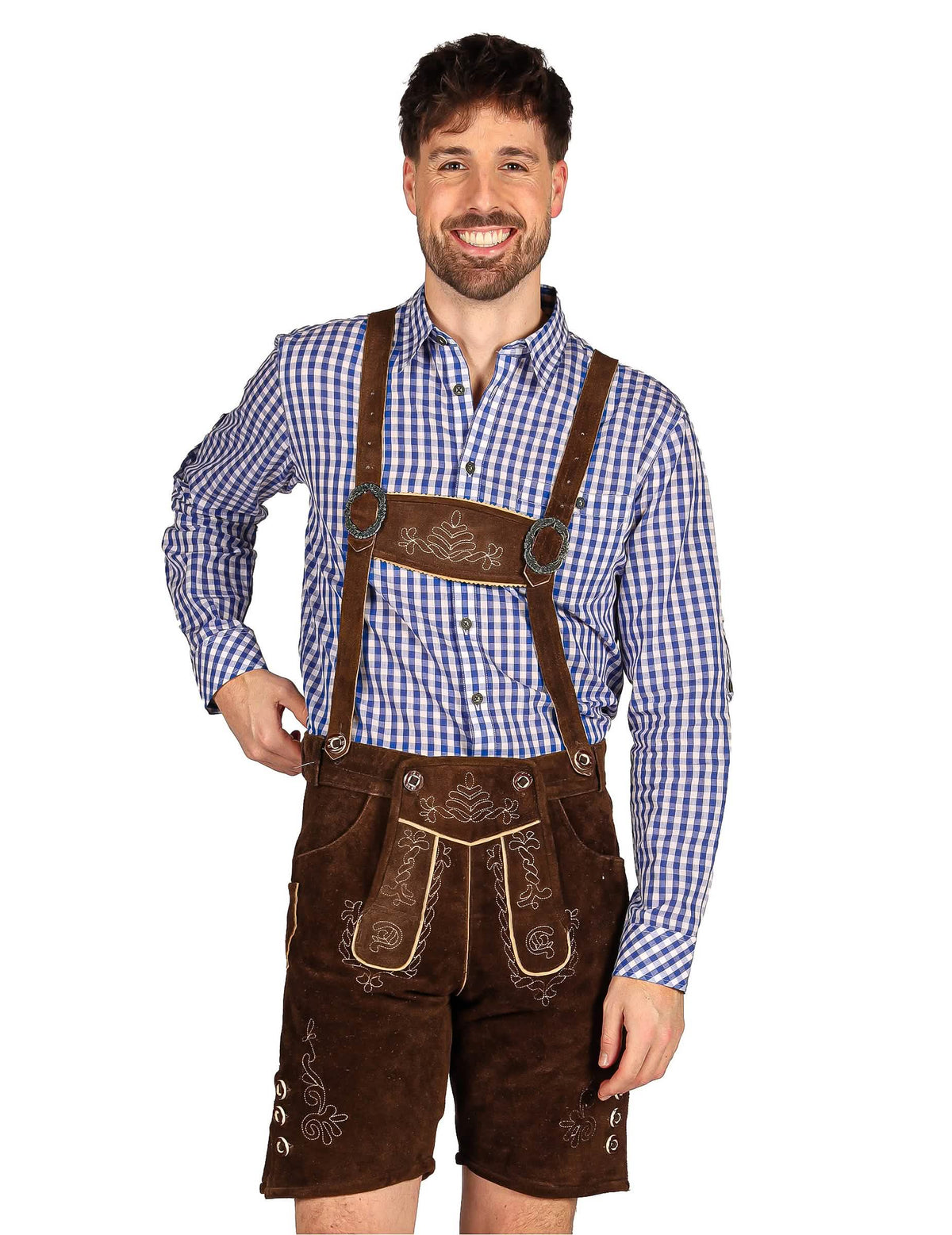 Pantalón corto bávaro tradicional marrón oscuro premium para hombre