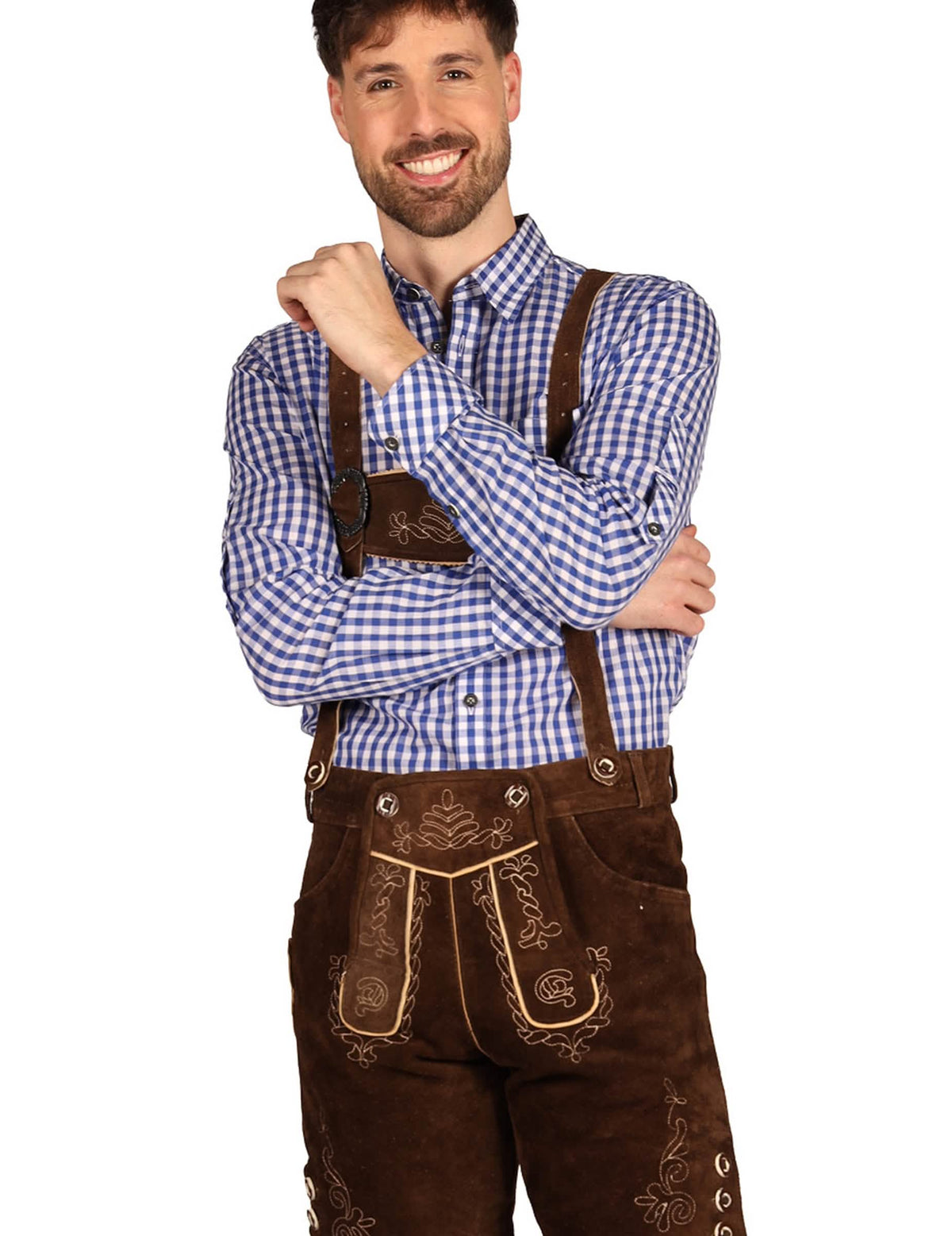 Pantalón corto bávaro tradicional marrón oscuro premium para hombre