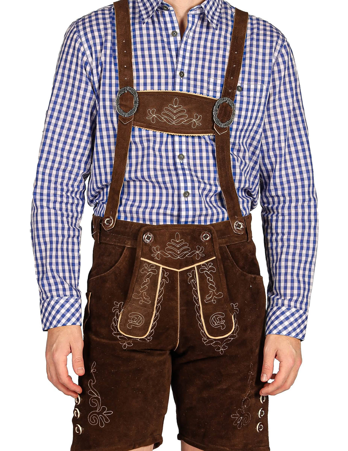 Pantalón corto bávaro tradicional marrón oscuro premium para hombre