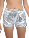 Short metalizado plateado para mujer