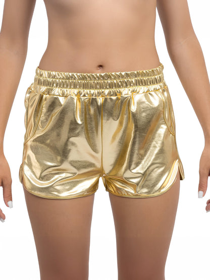 Pantalón corto metalizado dorado para mujer