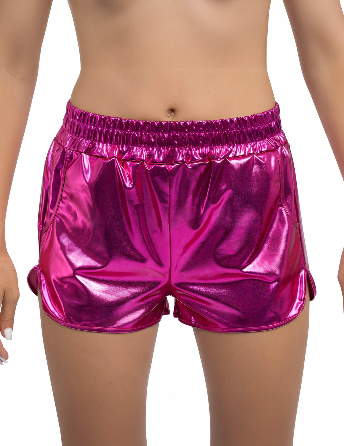 Short metalizado rosa mujer