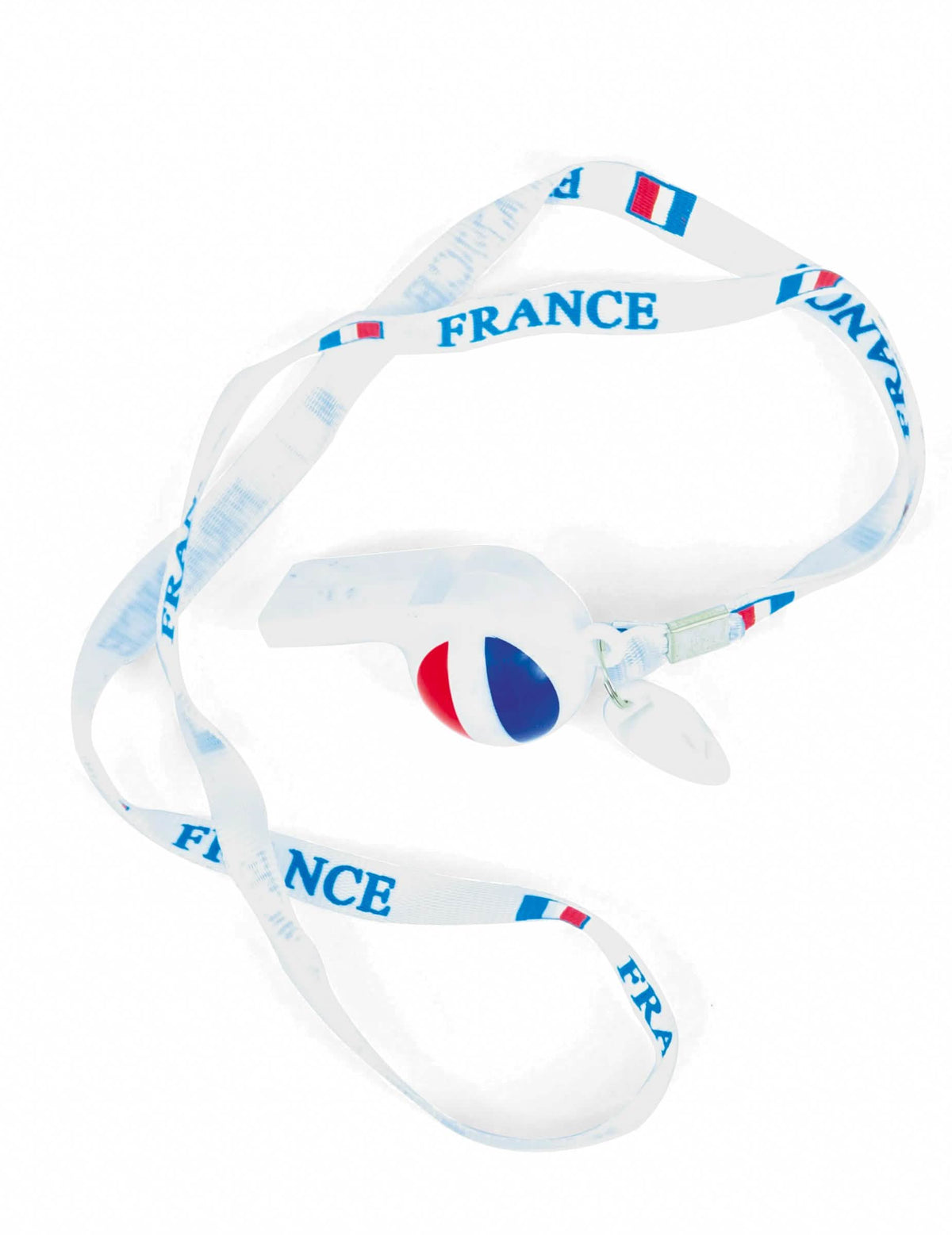 Sifflet et tour de cou France pour supporter blanc et tricolore