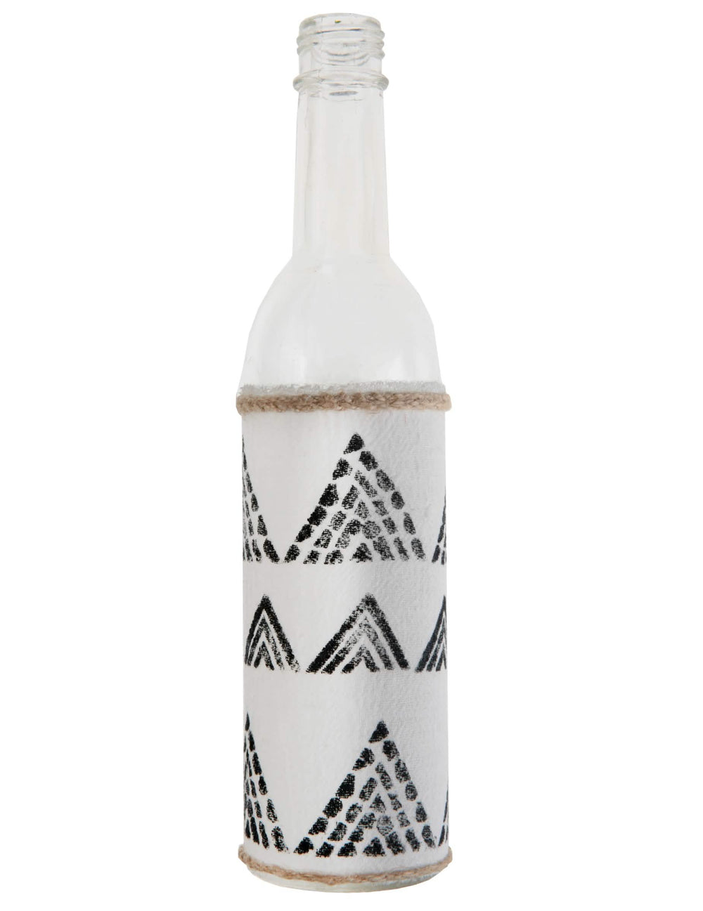 Bouteille en verre vase soliflore ethnique pour décoration blanche et noire