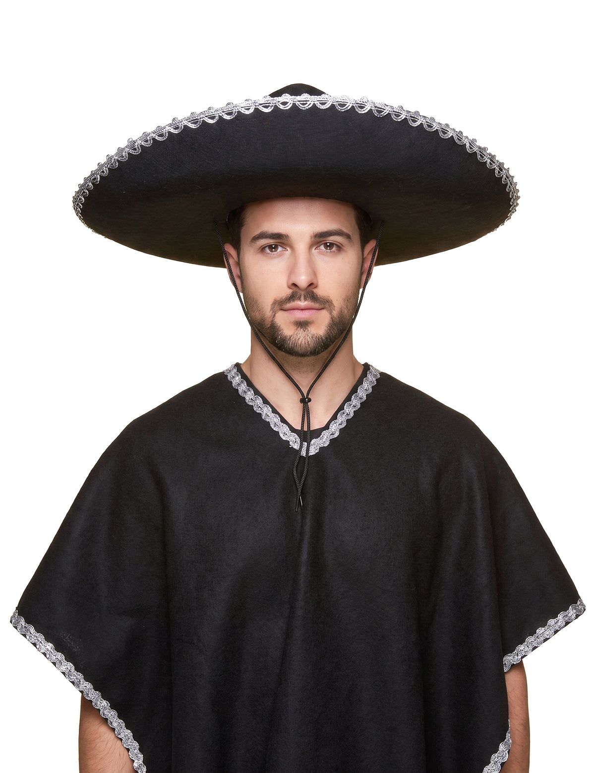 Sombrero negro reborde plateado adulto