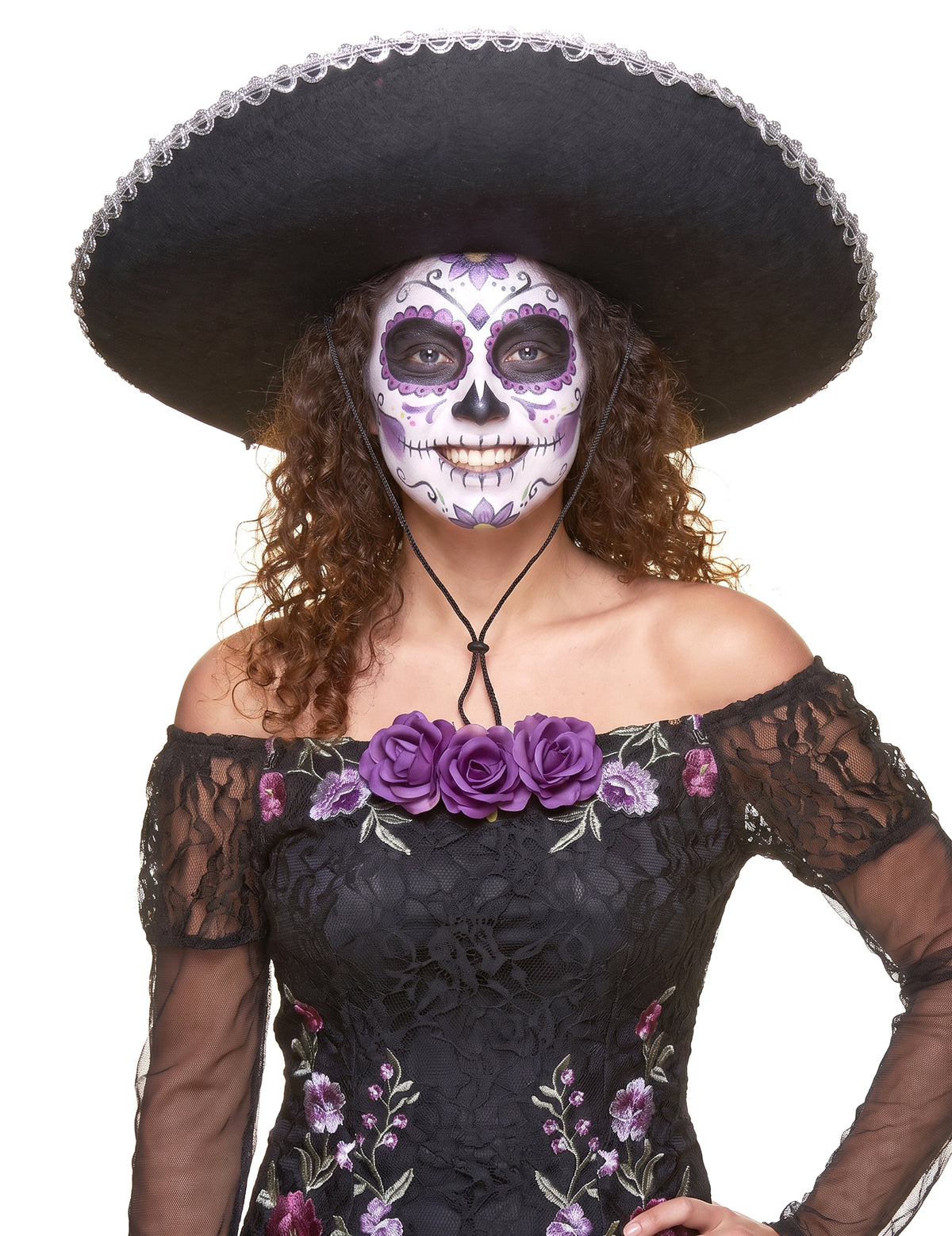 Sombrero negro reborde plateado adulto
