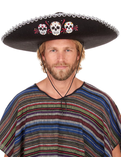 Sombrero negro y plateado Día de los Muertos adulto