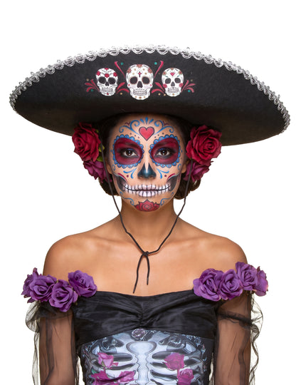 Sombrero negro y plateado Día de los Muertos adulto