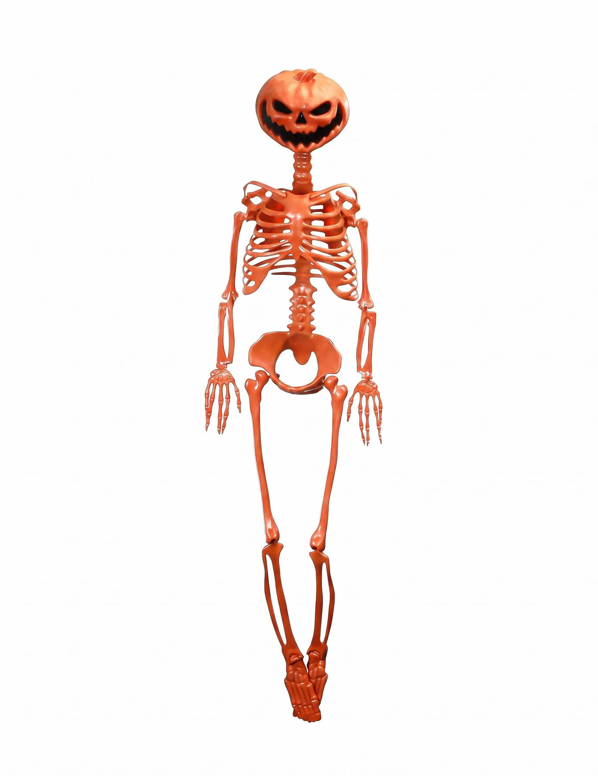 Esqueleto articulado Summerween con cabeza de calabaza naranja 1 m