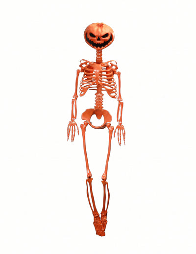 Esqueleto articulado Summerween con cabeza de calabaza naranja 1 m