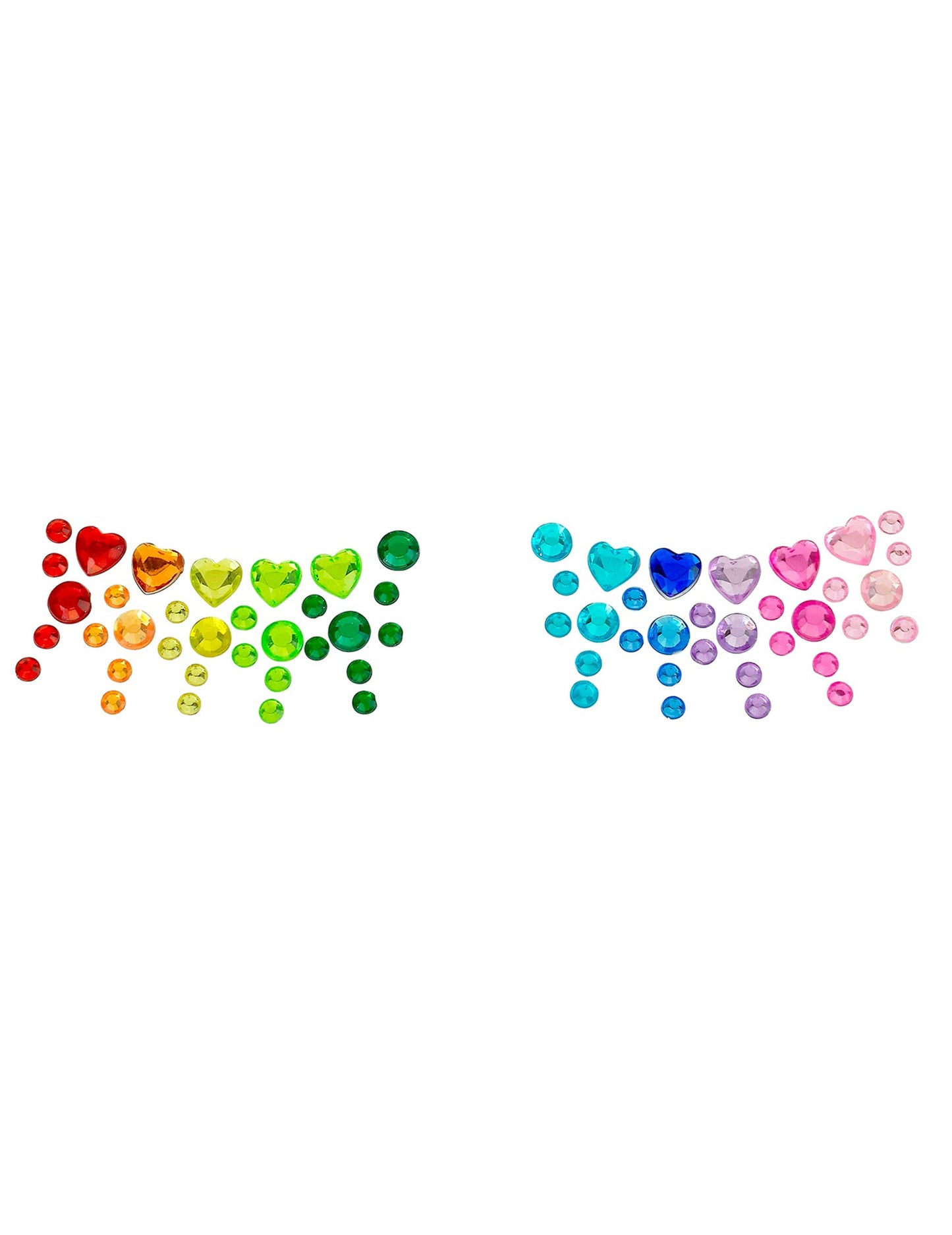 Adhesivos de strass con forma de corazones arcoíris