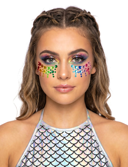 Adhesivos de strass con forma de corazones arcoíris