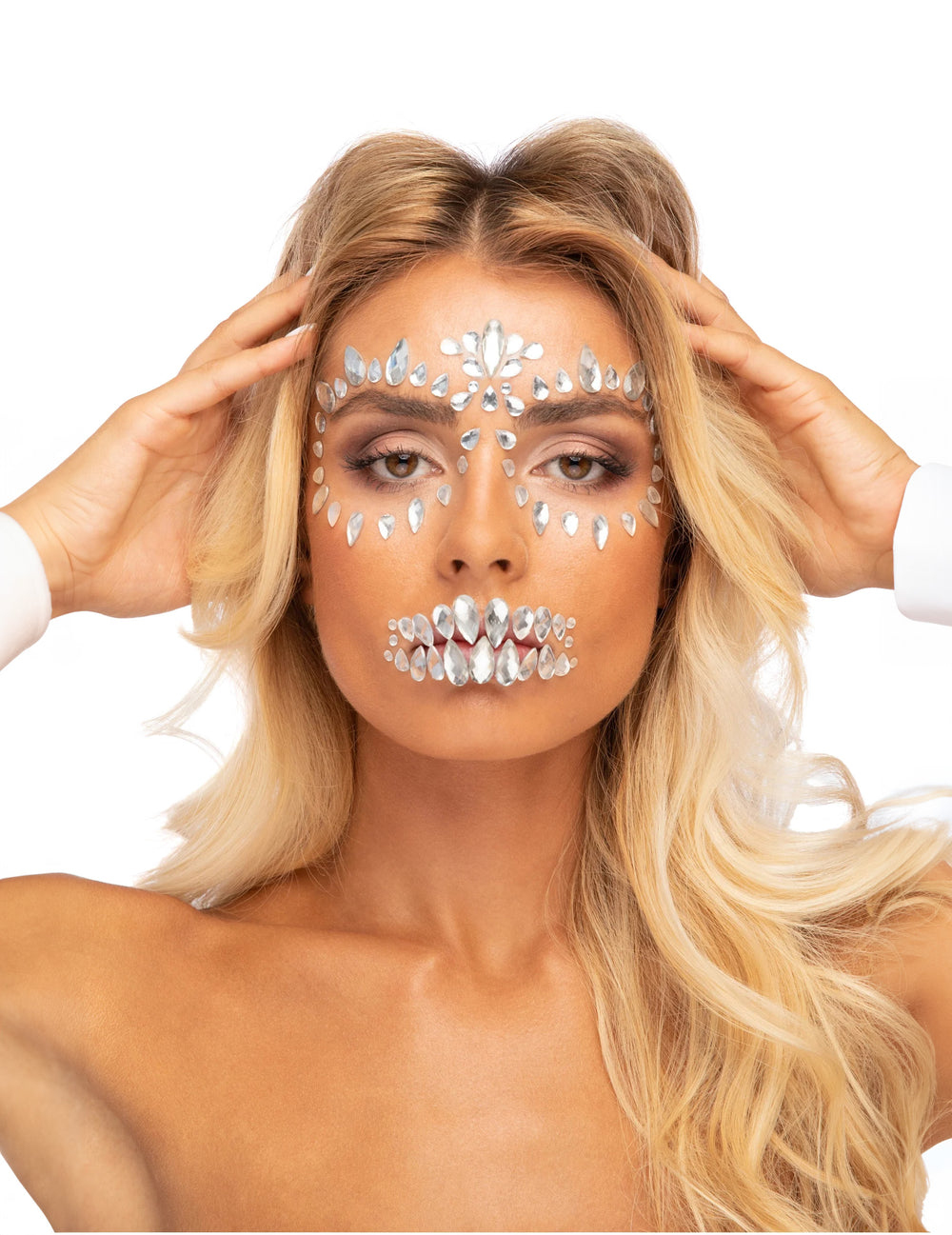 Strass adhésifs pour visage squelette pour femme argentés