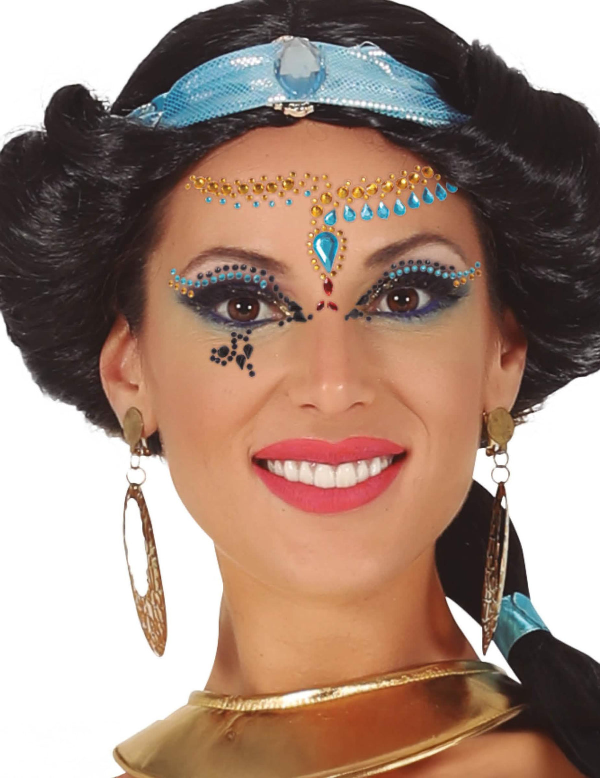 Strass adhésifs reine Egyptienne pour femme bleus et dorés