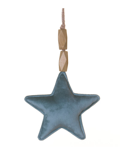 Suspension étoile en velours bleu avec perles en bois