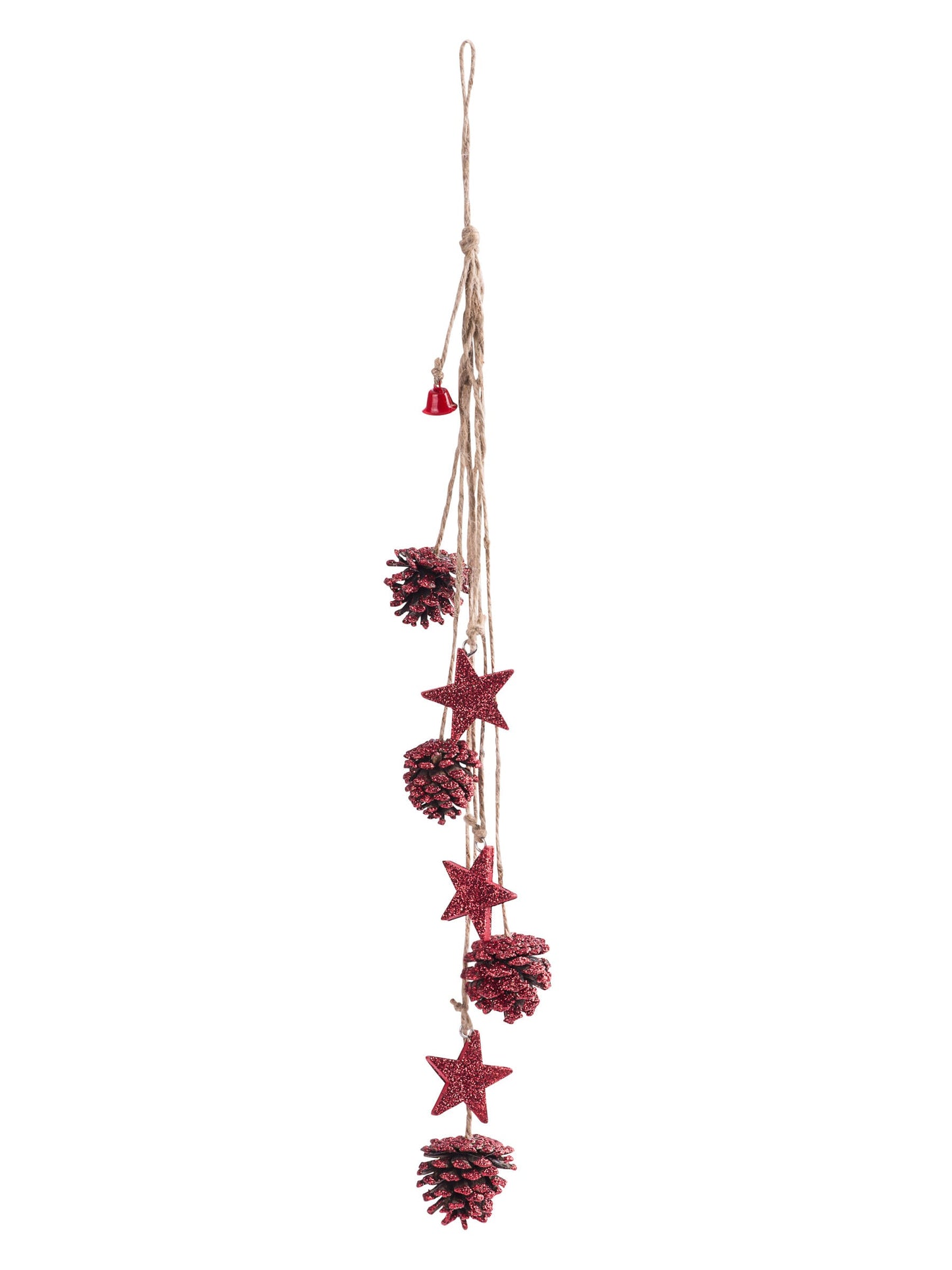 Suspension pomme de pin et étoiles à paillettes rouges