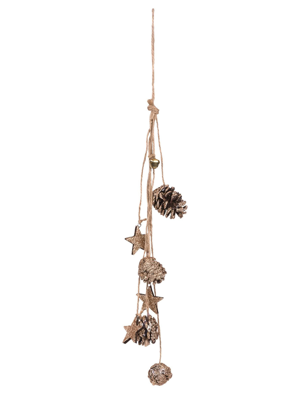 Suspension pommes de pin et étoiles bois pour décoration paillettes cuivre