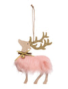 Suspension renne féérique pour décoration de Noël rose pailleté