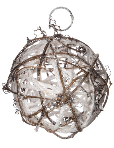 Suspension boule en rotin pour sapin bois blanc avec paillettes