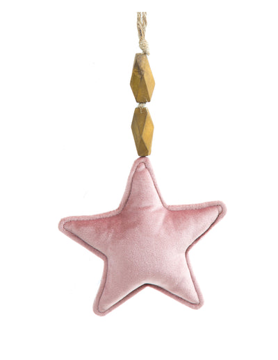 Suspension étoile pour décoration rose en velours avec perles en bois