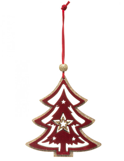 Suspension sapin rouge et or avec ruban