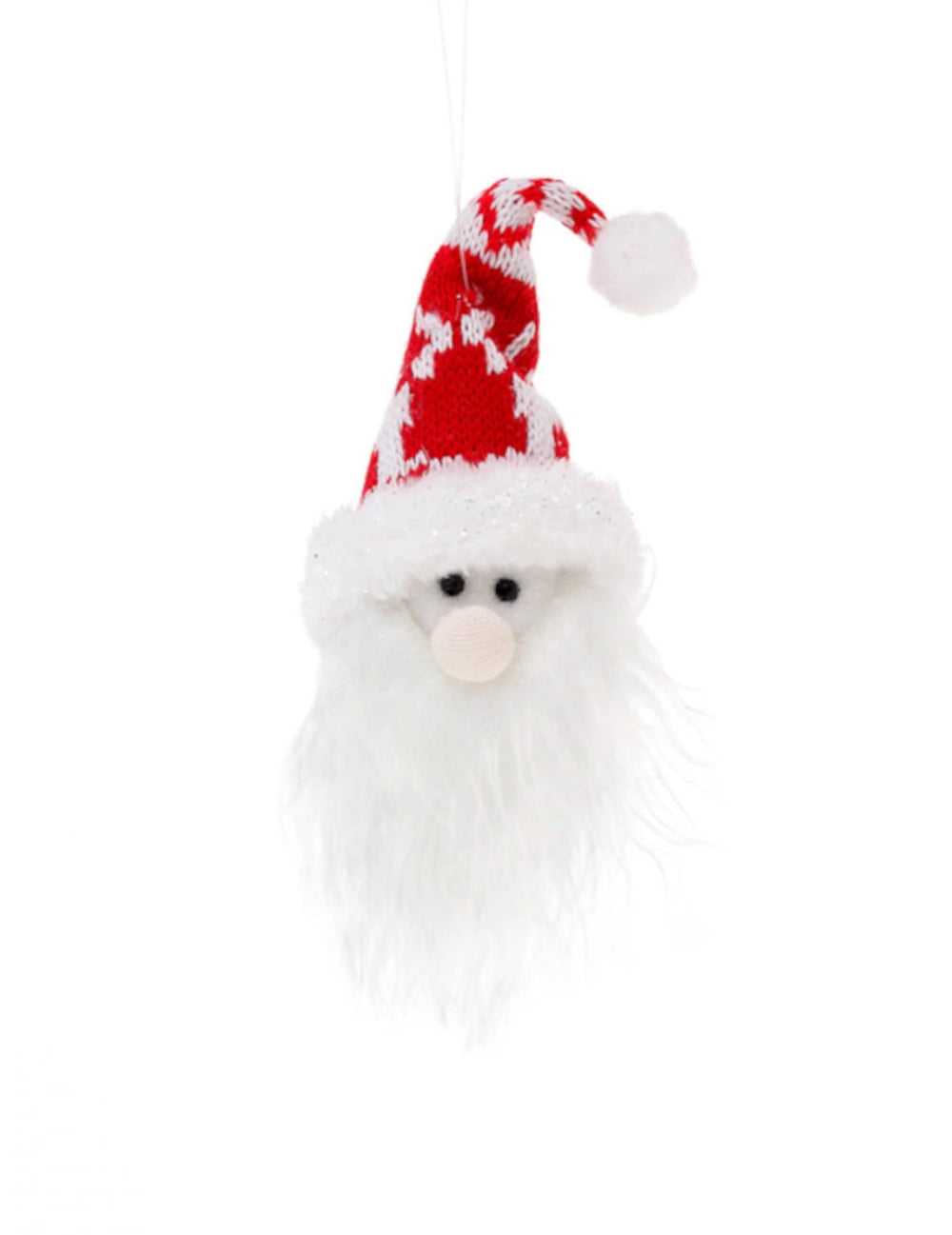 Suspension tête de père noël avec bonnet rouge et blanc tricoté