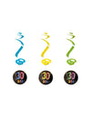 Suspensions spirales 30 ans feux d'artifice pour anniversaire bleu jaune et vert
