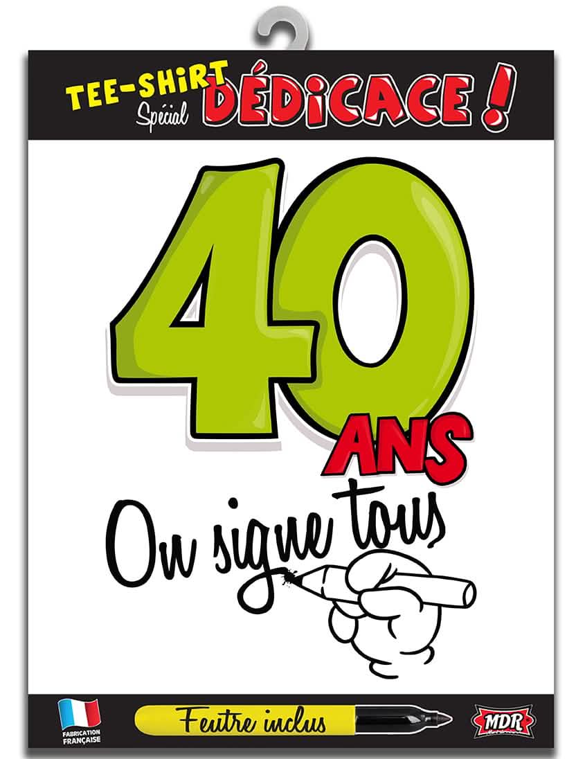 camisetas Age 40 años para adulto blanco con inscripción 40 años y feutre incluido