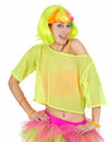 T-shirt court résille années 80 pour femme jaune fluo