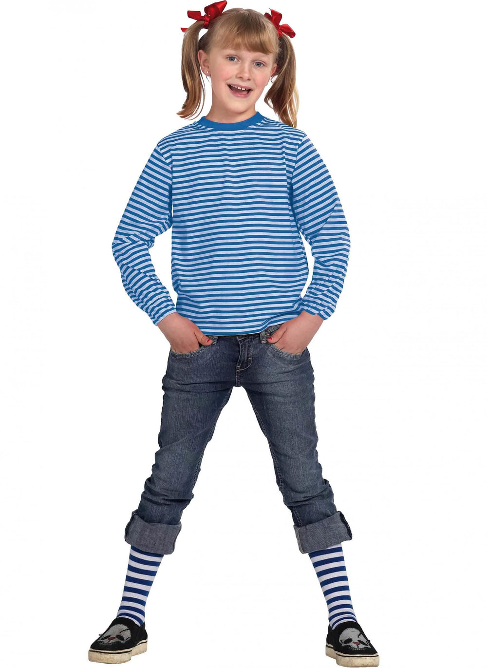 camisetas de manga larga a rayas para niño azul y blanco