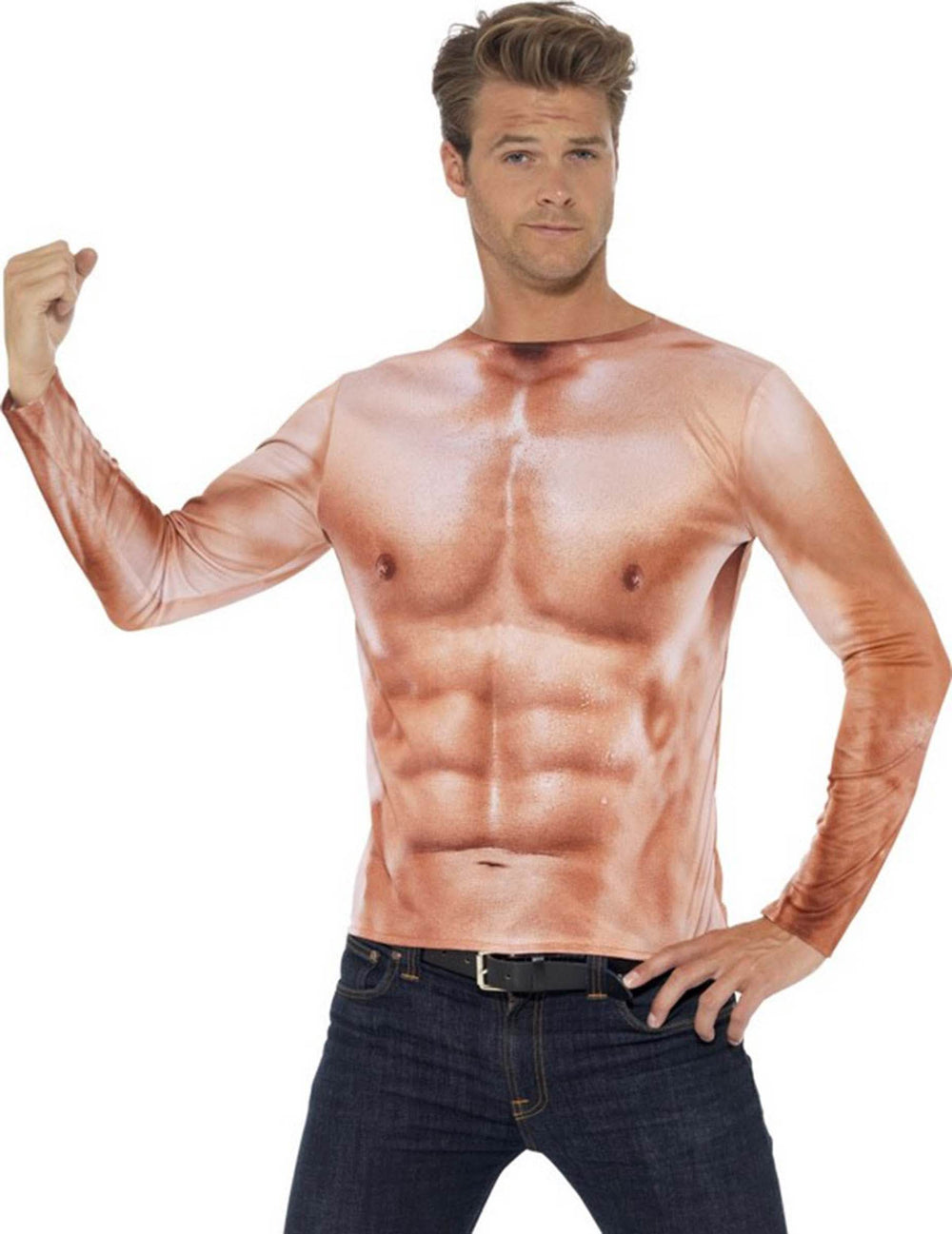camisetas de músculos para adulto beige efecto torso musculoso realista