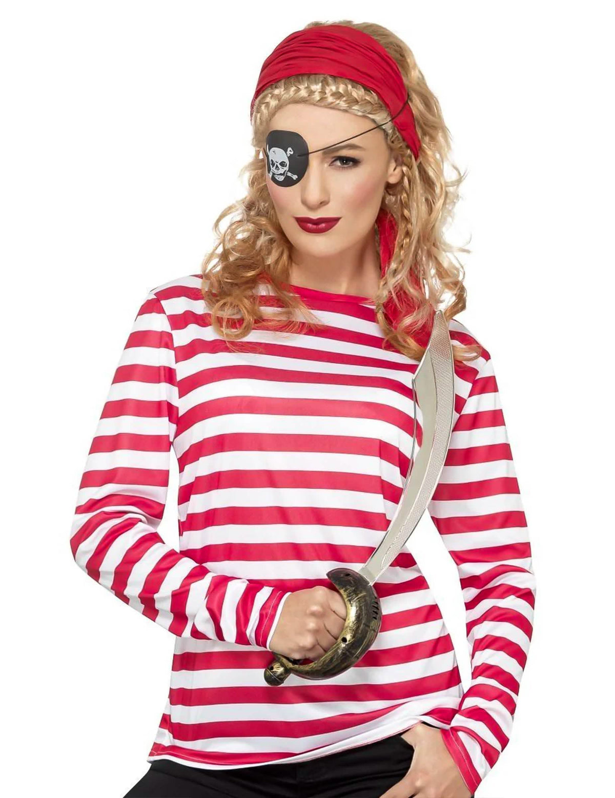 camiseta rayada para adulto rojo y blanco de manga larga
