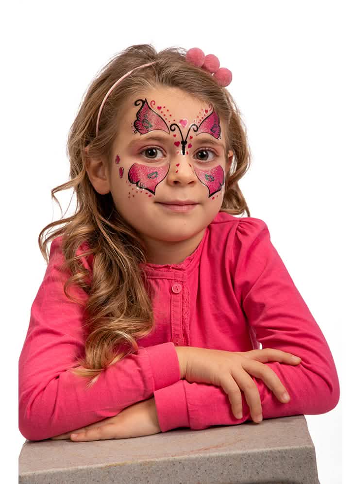 Tatouages adhésifs papillon pour enfant rose fuchsia à paillettes