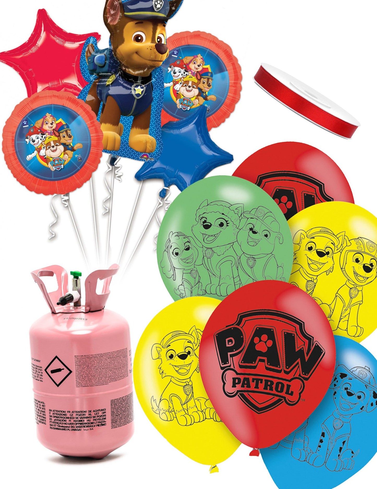 Kit de bombona de helio con 11 globos de Paw Patrol™ y cinta