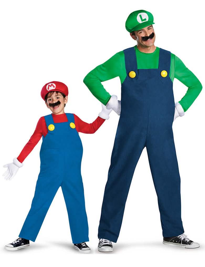 Disfraz de pareja de de Luigi™ y Mario™ padre e hijo