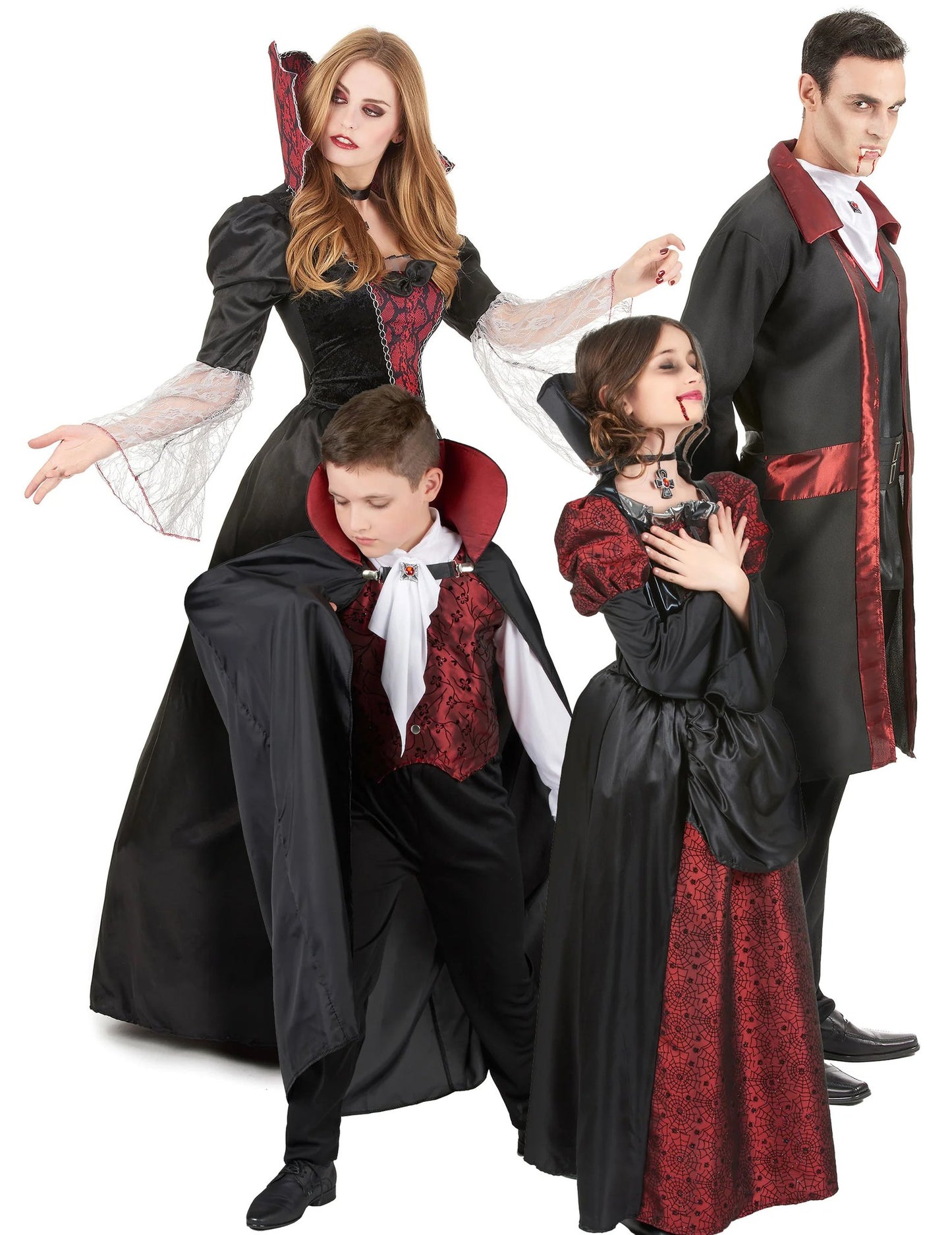 Disfraz familiar de vampiros barrocos para Halloween