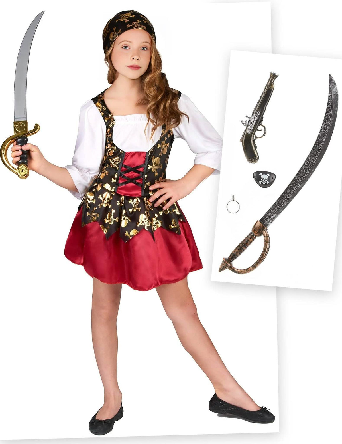 Kit disfraz y accesorios de pirata niña